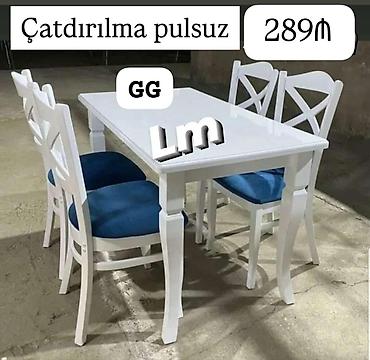 Ağ rəngdə yemək masası dəsti - Komplekt: 1 ədəd masa + 4 ədəd stul -