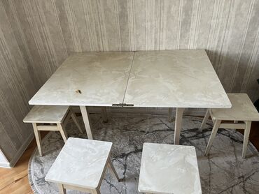 Taburetlər: Mətbəx üçün, İşlənmiş, Açılan, Dördbucaq masa, 4 stul