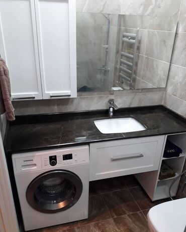 Hamam üçün aksessuarlar: Müasir hamam mebeli dəstləri - Divara montaj olunan konsol tipli — 16