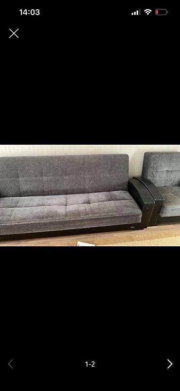 qoşa divan: Boz rəngli, müasir dizaynlı modul divan dəsti - Parça: yumşaq — 1