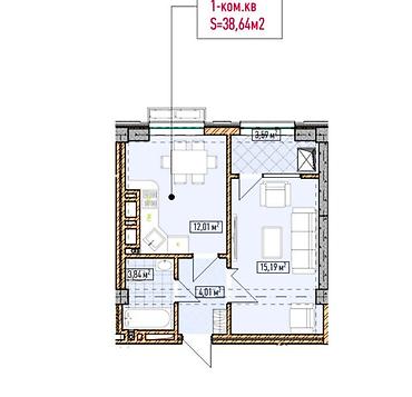 12: 1 комната, 38 м², Асанбай мкр Элитка, 12 этаж, ПСО (под самоотделку) — 3