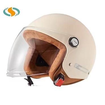 auto kamera 3 u 1: Otvorena (jet) moto kaciga u retro stilu - Spoljašnja školjka u krem — 1