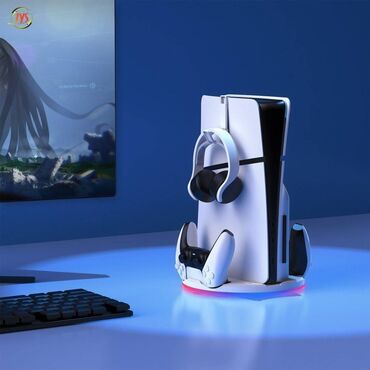 Другие игры и приставки: Оригинальная подставка-держатель PS5slim с тонкой ручкой и зарядным — 6