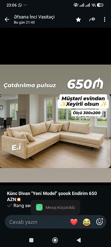*Künc Divan "Yeni Model" şoook Endirim 650 AZN💥* ✔️ Rəng seçimi var lalafo.az -da *Künc Divan "Yeni Model" şoook Endirim 650 AZN💥* ✔️ Rəng seçimi var