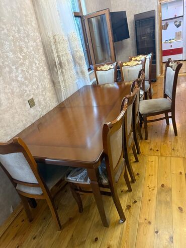 письменный стол: Для гостиной, Б/у, Раскладной, Прямоугольный стол, 8 стульев