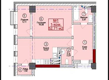 1: 1 комната, 50 м², Азия Молл Элитка, 7 этаж, ПСО (под самоотделку) — 2