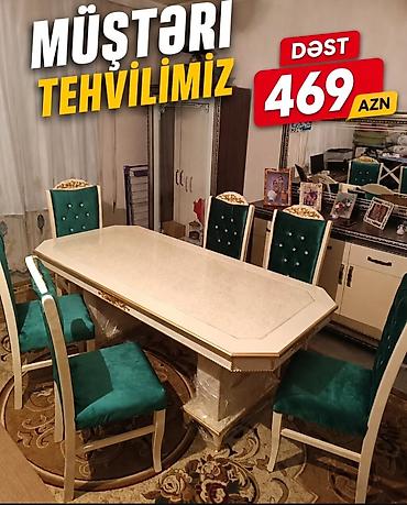 gencede islenmis mebeller: Yemək otağı üçün klassik üslubda masa–stul dəsti. Xüsusiyyətlər: - — 1