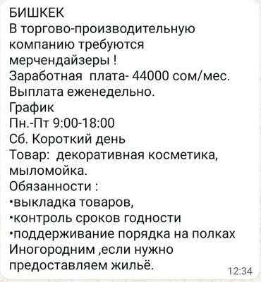 работа на рынке дордой: Торгово-производственная компания ищет мерчендайзеров в Бишкеке