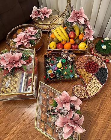 8 mart hədiyəsi: Novruz/söz kəsimi/nişan üçün bəzədilmiş xonça və vitrin qutuları dəsti — 1