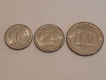 Numizmatika i filatelija: Dinari 1, 2, 10 dinara iz 1993. god. UNC kvaliteta Kovanice, novcici — 20