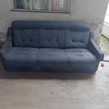 купить диван и кресло: Прямой диван, цвет - Синий, Б/у