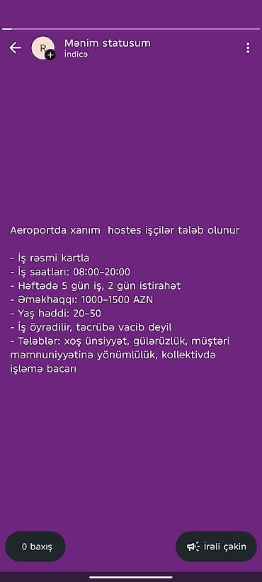 Əməkdaş axtarışı (vakansiyalar): Hostes, qeydiyyatçı tələb olunur, Təcrübəsiz — 1