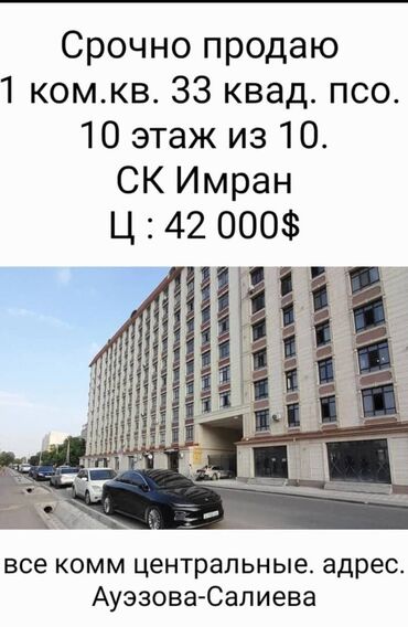 рассрочка аренда под следующим выкупом: 1 бөлмө, 33 кв. м, Элитка, 10 кабат, ПСО (өзү оңдоп түзөтүп бүтүү үчүн)