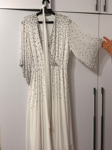 туника со стразами: Вечернее платье, Длинная модель, Шифон, С рукавами, С пайетками, XL, 2XL