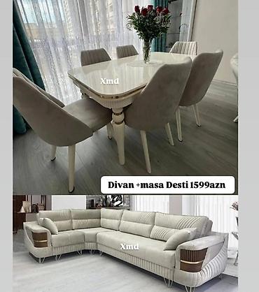 delloro mebel divanlar: Divan + masa dəsti – 1599 AZN - Künc divan: L formalı, zərif tikiş — 1