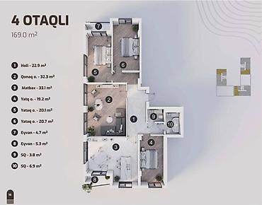 binə qəs: Sabunçu qəs., 4 otaqlı, Yeni tikili, m. Ulduz, 169 kv. m — 5