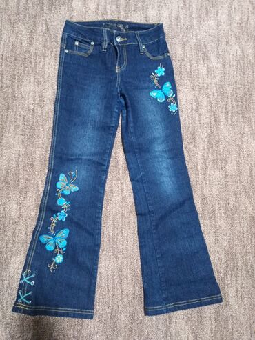 Farmerke: Dečije/ženske farmerke sa izvezenim leptirima - Tamno plavi teksas sa — 1