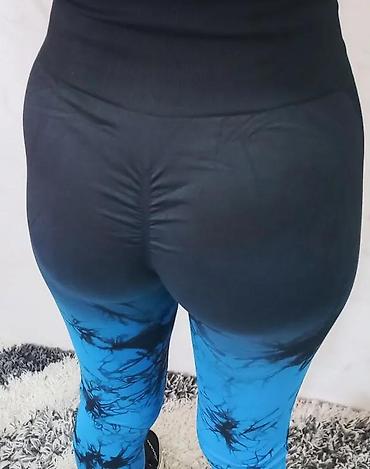 Helanke, biciklistički šortsevi: Ženske helanke sa visokim strukom u crno-plavoj tie-dye boji. Helanke — 6