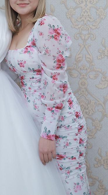 Айымдардын кийими: Кече көйнөгү, А-силуэт, Узун модель, Атлас, Жеңдери менен, S, M, L — 4