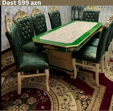 Masa və oturacaq dəstləri: Qonaq otağı üçün, Yeni, Açılmayan, Dördbucaq masa, 6 stul — 11