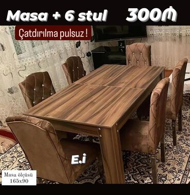 Masa və oturacaq dəstləri: Qonaq otağı üçün, Yeni, Açılmayan, Dördbucaq masa, 6 stul — 8