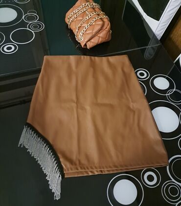 plisane suknje: Atraktivna kožna suknja sa resicama S veličina