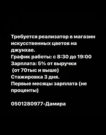 работа реализатора в бишкеке: Сатуучу консультант. Джунхай базары