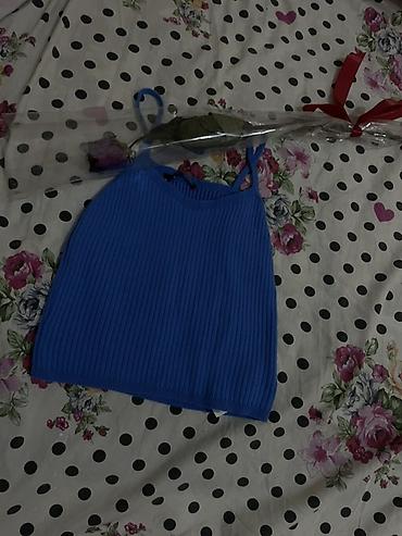 idman sort: Qadınlar üçün mavi rəngli ribli top - Model: qolsuz, incə — 1