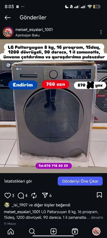 Paltaryuyan maşınlar: Paltaryuyan Anbardan satiş.Qimətlər aşagida qeyd olunub.Ünvana — 59