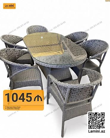 Мебель: Bağ üçün masa dəsti - Komplekt: 1 ədəd şüşəüstü oval masa + 6 ədəd — 1