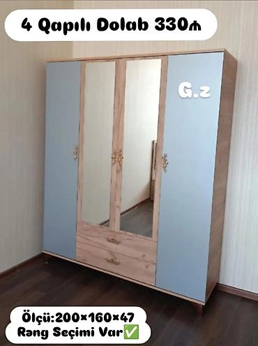 4 qapılı paltar dolabı - Ölçü: 200 × 160 × 47 sm - İki güzgülü orta