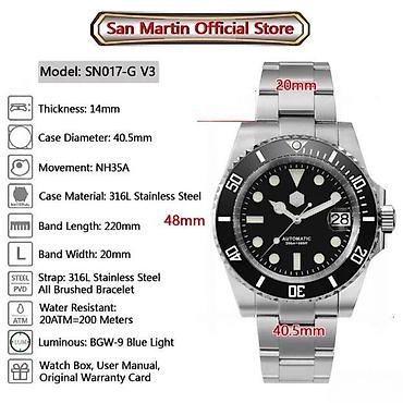 Ručni satovi: San Martin Sub Diver SN017 -Zelena- Rolex Submariner Potpuno nov — 8