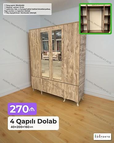 Mebel: 4 qapılı paltar dolabı – 40×200×160 sm Xüsusiyyətlər: - Material: 18 — 1