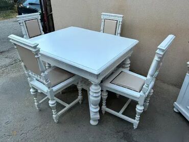 Stilske garniture: Stari stilski trpezarijski sto i 4 stolice ALT DEUTSCH 🕰️ Komplet — 12