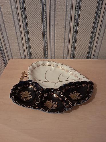 sapı: Qızılı naxışlı porselen meyvə/qəlyanaltı qabı - Material: porselen - — 2