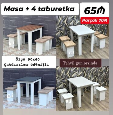 Masalar: Yeni, Açılmayan, Dördbucaq masa, 4 stul
