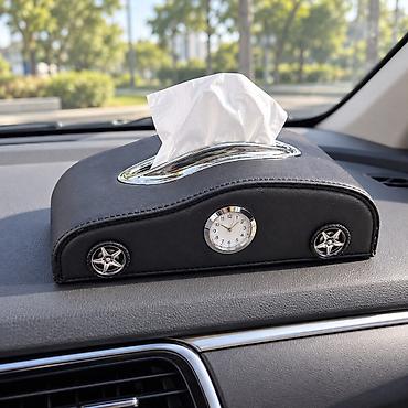 v class: Avtomobil üçün saatlı salfet qabı — qara, avtomobil formalı Kağız — 2