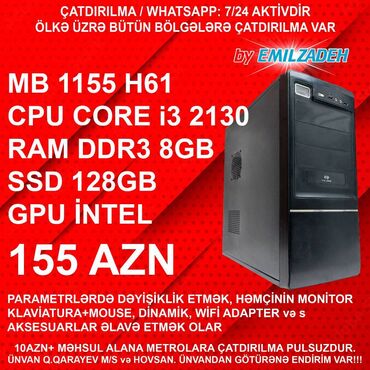 Masaüstü kompüterlər və iş stansiyaları: Masaüstü Kompüter "Qori DDR3 1155 H61/Core i3 2130/8GB Ram/128GB SSD"