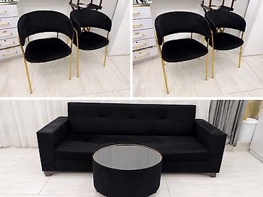divan kreslo modelləri: Qara rəngli dəst mebel - 2 ədəd yumru arxalı kreslo: qızılı metal — 2