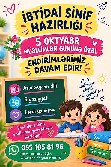 su slanqi qiyməti: Məktəbəqədər və ibtidai sinif hazırlığı, Azərbaycan dili, Əyani, Fərdi, Qrup — 1