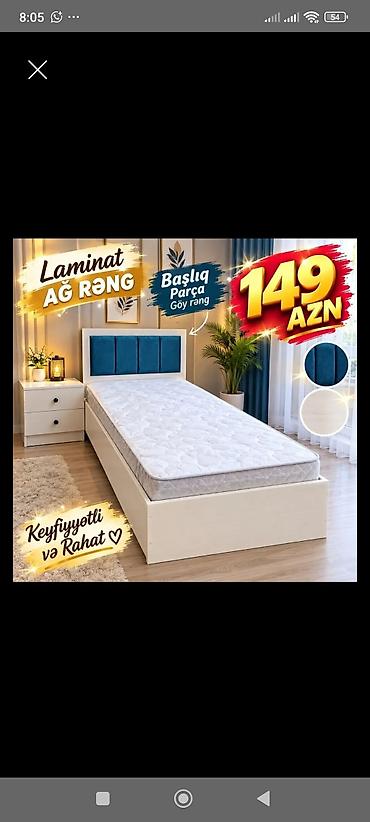 Məhsul: Tək nəfərlik laminat çarpayı - Rəng: Ağ (laminat) - Başlıq