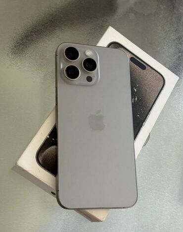 apple телефон: IPhone 15 Pro Max, Колдонулган, 256 ГБ, Desert Titanium, Заряддоочу түзүлүш, Коргоочу айнек, Каптама, 92 %