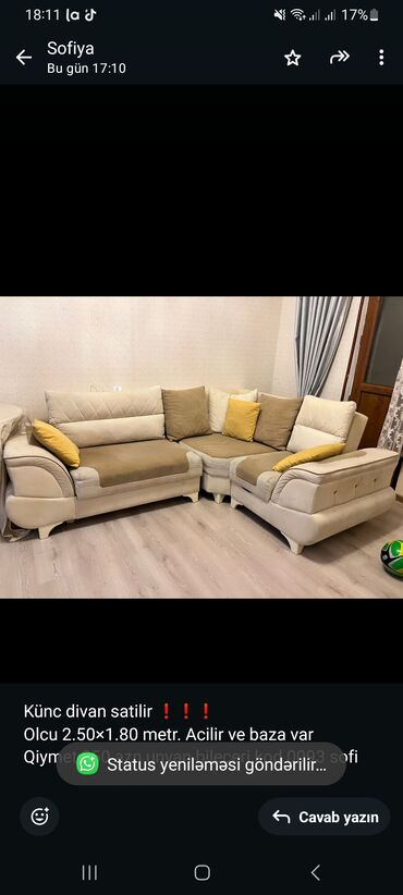 диван и 2 кресла мягкая мебель: Künc divan, Açılan, Bazalı, Parça