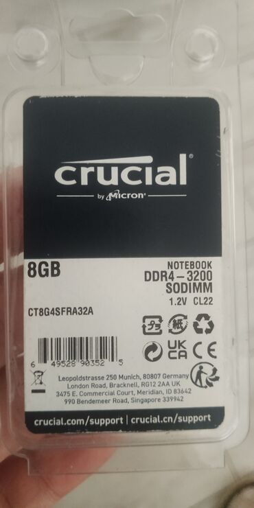 kompüter keys: Оперативная память (RAM) Crucial, 8 ГБ, 3200 МГц, DDR4, Для ноутбука, Новый