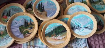триптих картина: Миниатюры на тарелочках с Природой Кыргызстана #Сувениры на