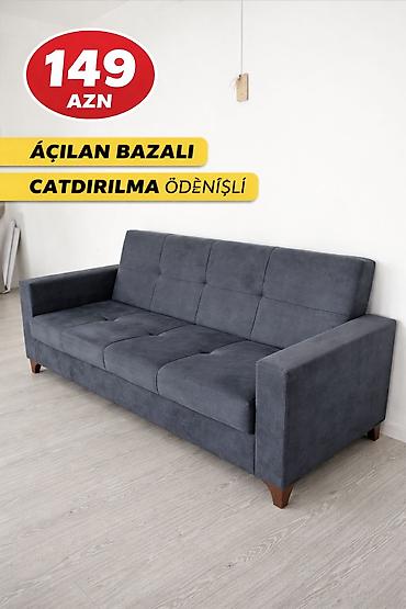 divan yataq: Açılan bazalı divan - Rəng: tünd boz - Üç oturacaqlı, geniş arxa və — 1