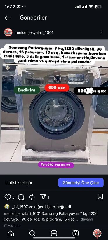 Paltaryuyan maşınlar: Paltaryuyan Anbardan satiş.Qimətlər aşagida qeyd olunub.Ünvana — 52