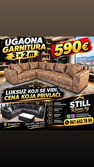 Ugaona garnitura 3 × 2 m - Prostrana L‑forma, dimenzije 3 m × 2 m
