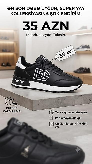Kişi idman ayaqqabısı – DC loqolu, qara rəngdə. - Yay kolleksiyası