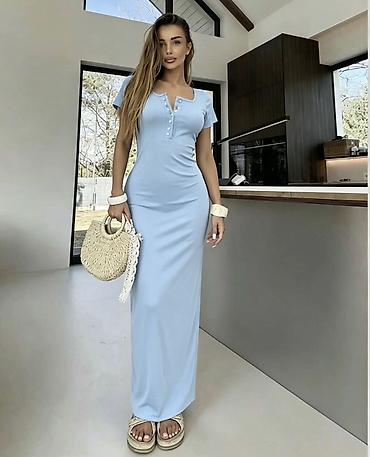 Personal Items: ✅Ženska maxi haljina sa kratkim rukavima i dekorativnim dugmadima — 2